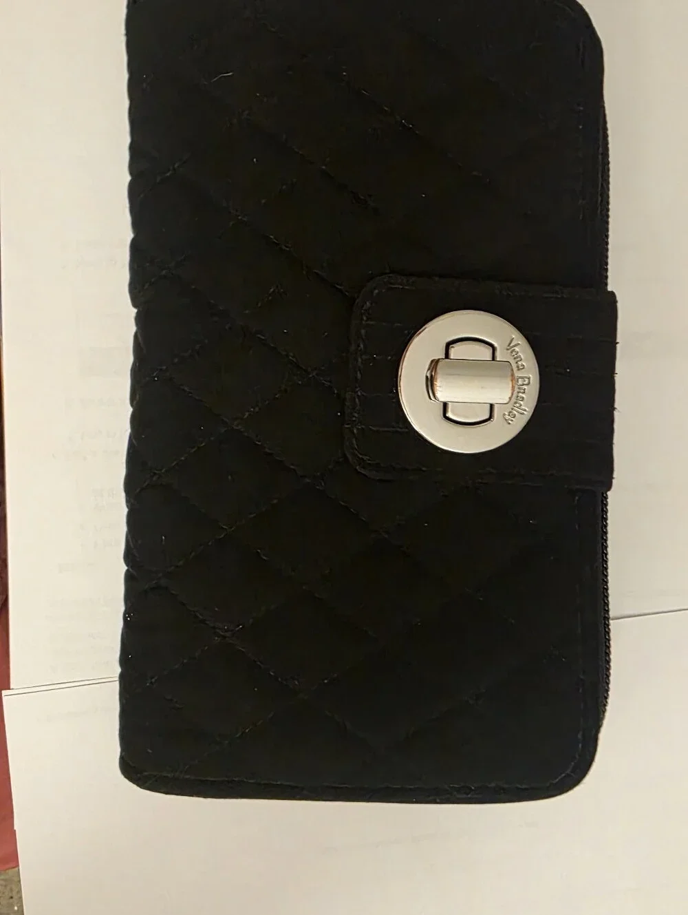 Vera Bradley Black Quilted Turn Lock Wallet EUC